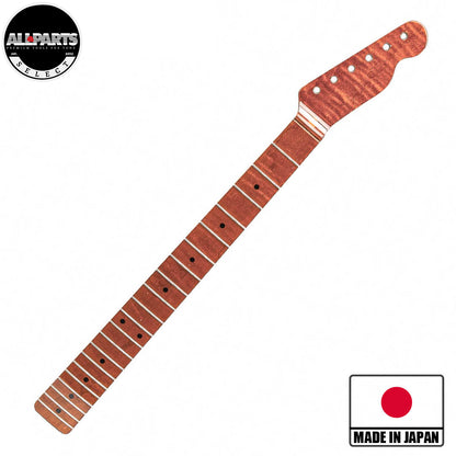 roasted flame maple tele neck front diagonal view with badges