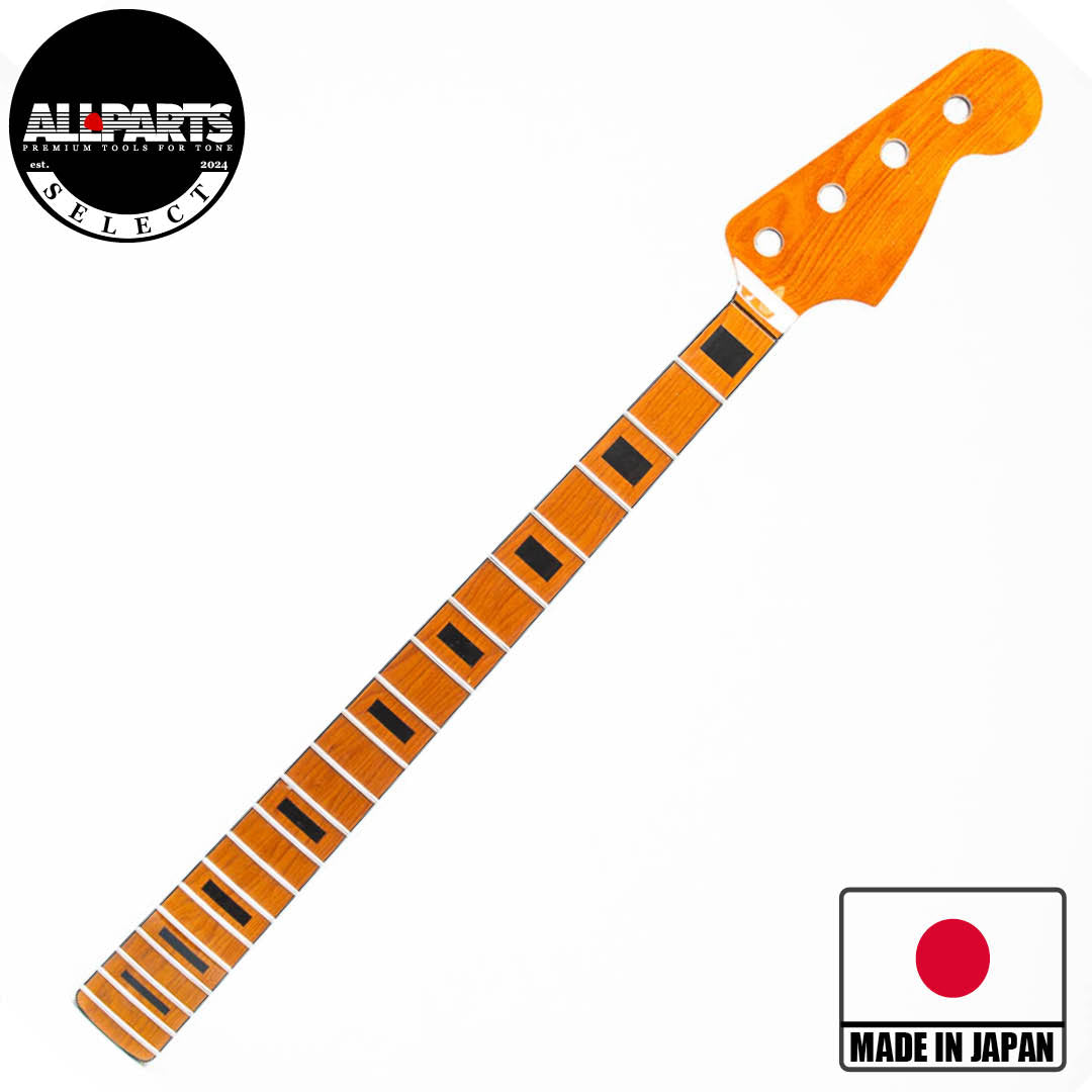 ap select tribute tom sawyer roasted maple bass neck front view with badges