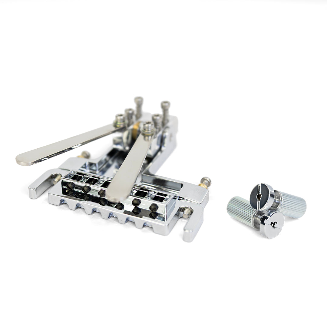 Certano Honky Tonk Special Tailpiece with Badass Wraparound Bridge - Chrome - Flat next to studs