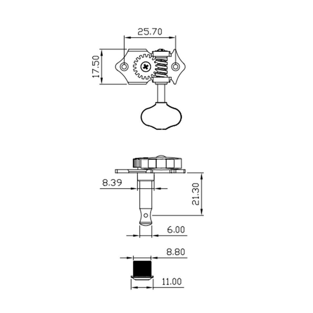 Allparts Top Tier open gear tuner line drawing