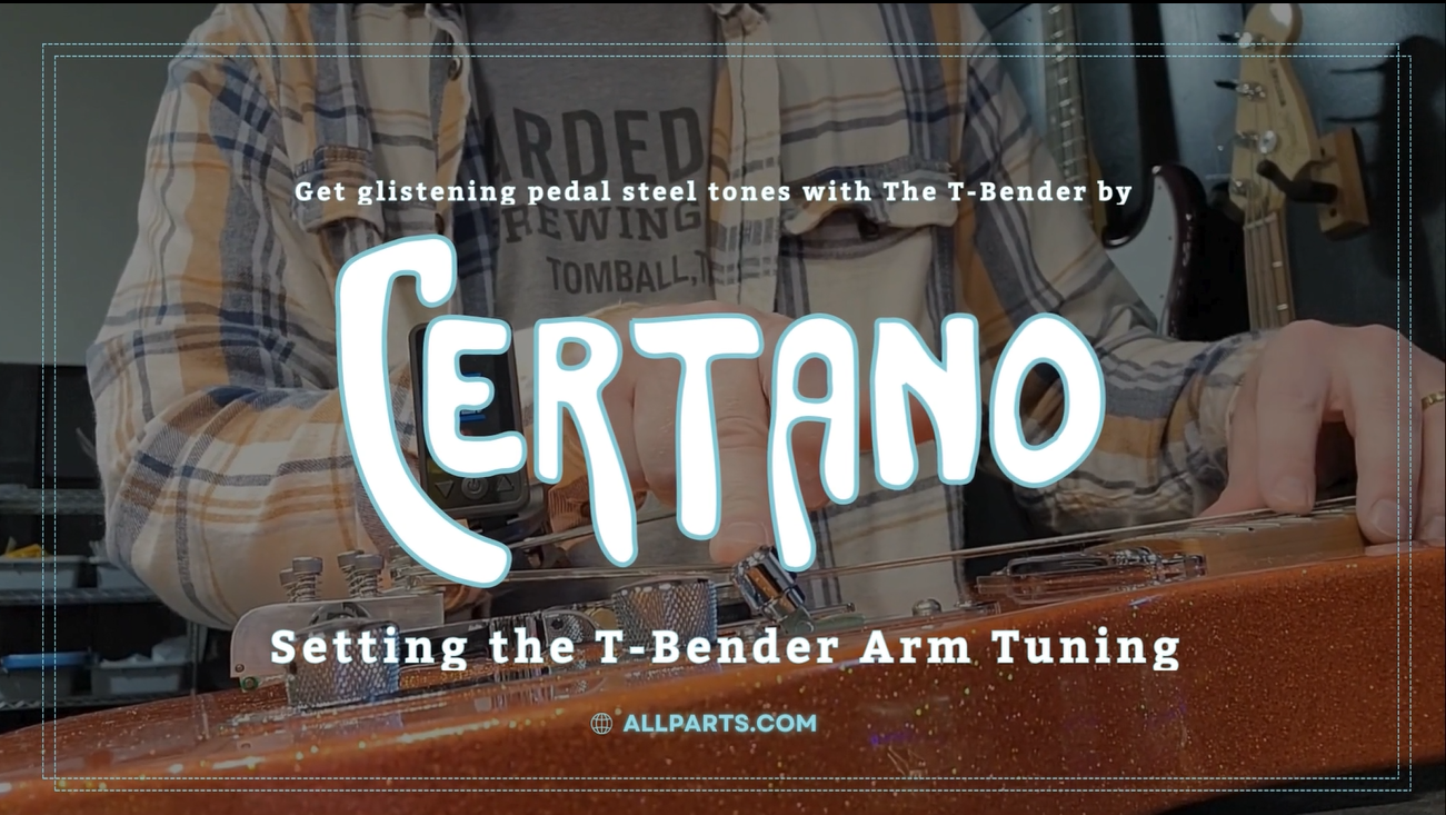Load video: How to video for setting the arm tuning for a certano tbender guitar bridge